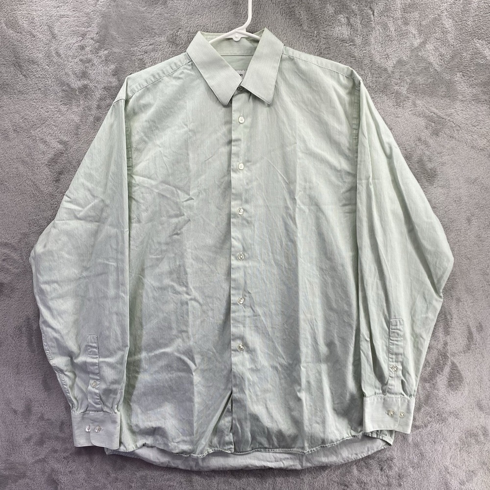 Calvin Klein Regular Fit Green Striped Cotton Shirt Men's 15.5 34/35 Button Up